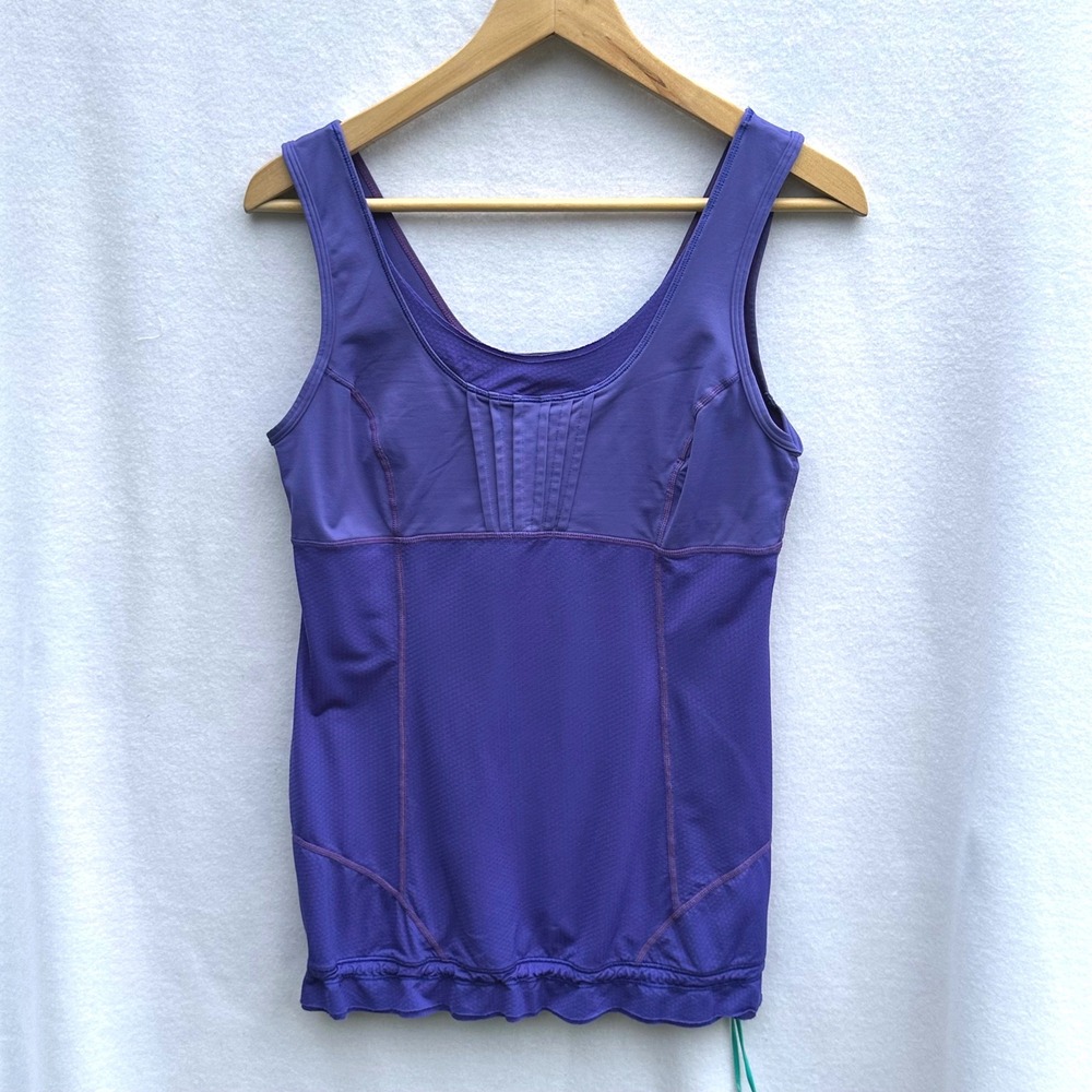Lululemon Athletic Tank Top Womens 8 Purple Pleated Mesh Hem Drawstring Active
